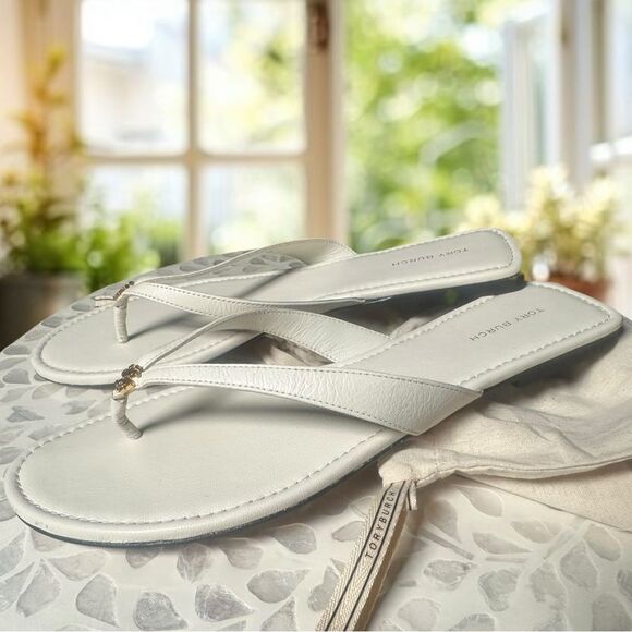 Tory Burch Leather Classic Flip Flop Sandal New Ivory - Picture 1 of 9